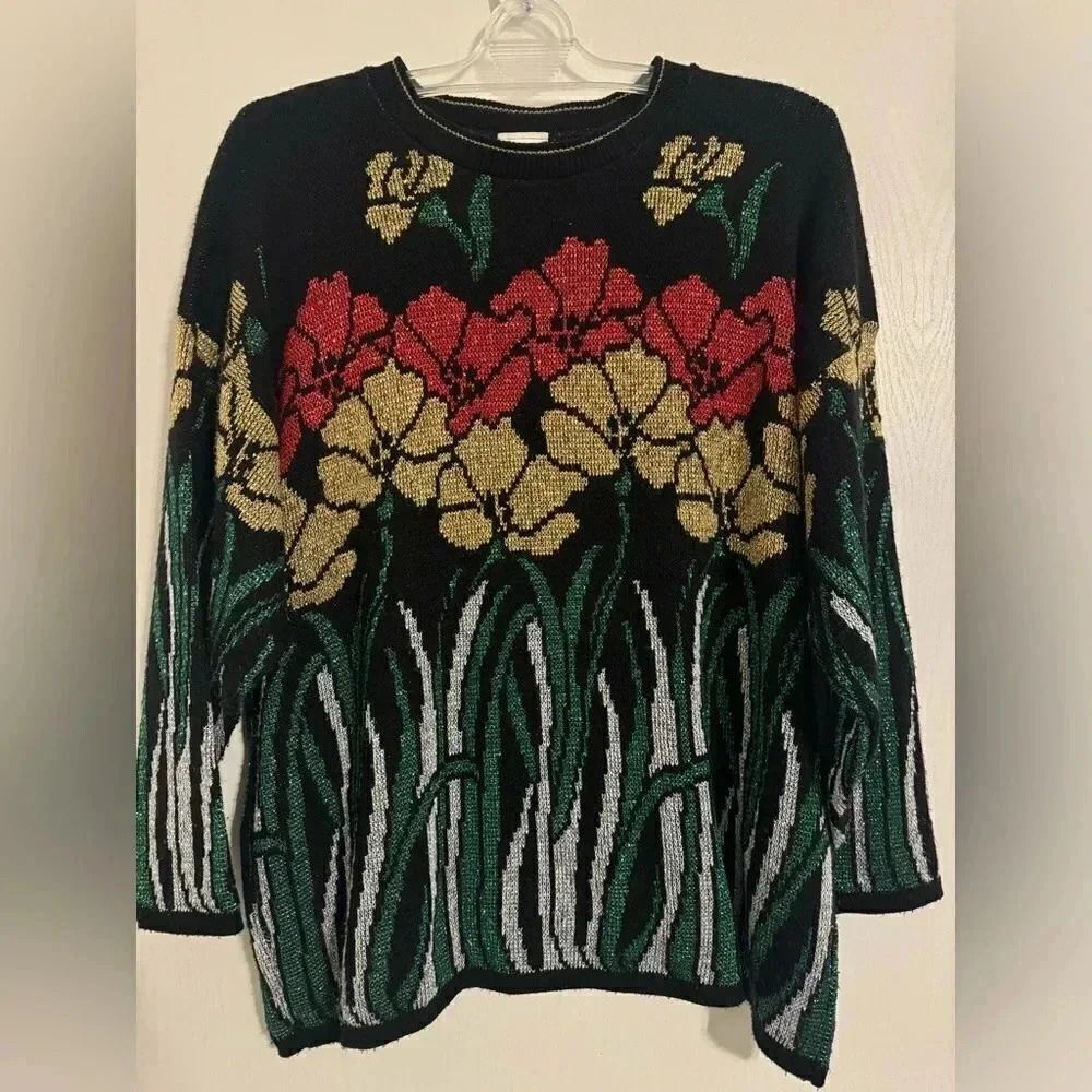 Vintage Red Sweater Red Gold Holiday Metallic |  Christmas Sweater | Size 1x